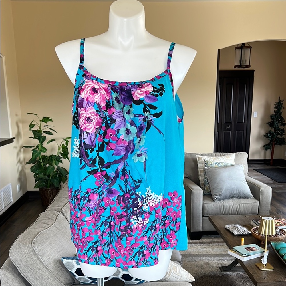 Torrid Floral Turquoise Spaghetti Strap Tank Top